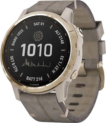 Умные часы Garmin Fenix 6S Pro Solar (светло-золотистый, замша)