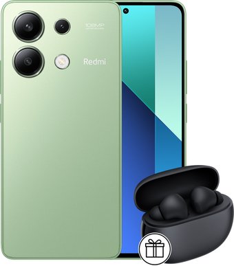 Телефон Xiaomi Redmi Note 13 8GB/128GB с NFC международная версия (мятно-зеленый) и Xiaomi Redmi Buds 4 Active (черный) по акции