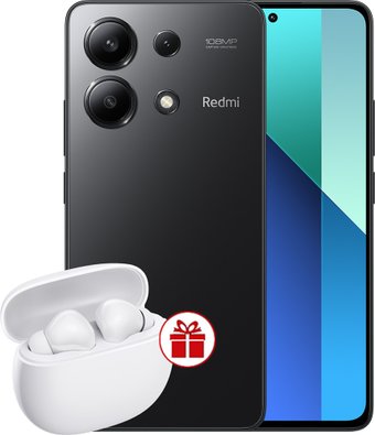 Телефон Xiaomi Redmi Note 13 8GB/256GB с NFC международная версия (полуночный черный) и Xiaomi Redmi Buds 4 Active (белый) по акции