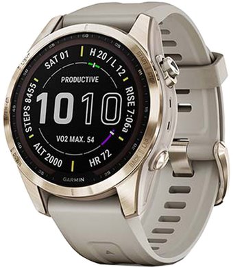 Умные часы Garmin Fenix 7S Sapphire Solar (кремово-золотой титан/песочный)