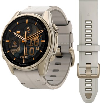 Умные часы Garmin Fenix 8 Sapphire 43мм (золотистый, серый кожаный ремешок)