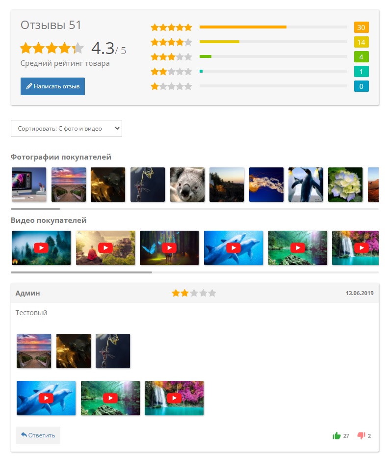 Отзывы о товарах с фото и видео Opencart Ex-reviews v 4