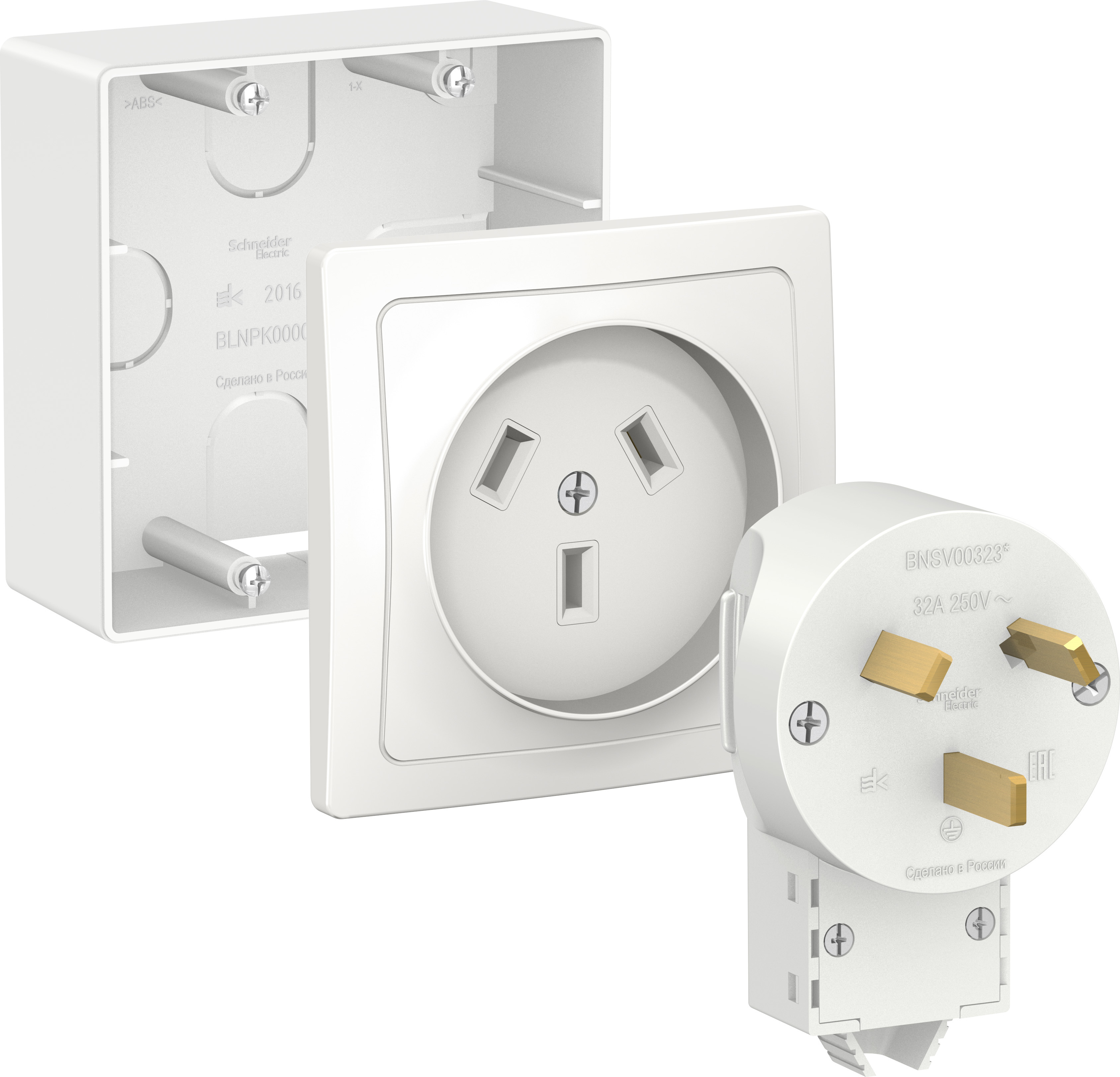 Силовой комплект Systeme BLANCA (розетка, вилка, подъемная коробка) 32 А, 250 В - белый