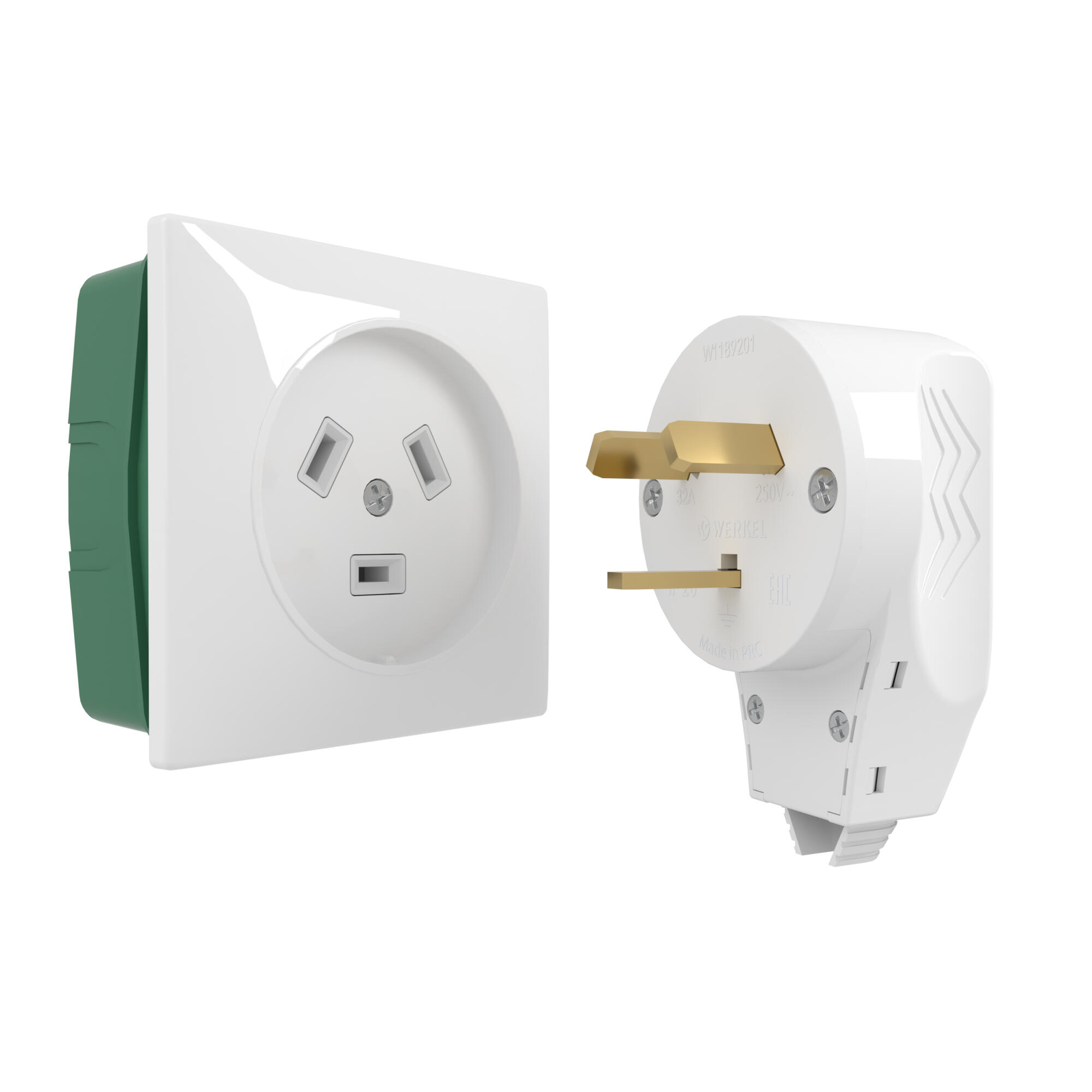 Розетка с вилкой Werkel  для электроплиты 32А 250В, коробка в стену (белый)