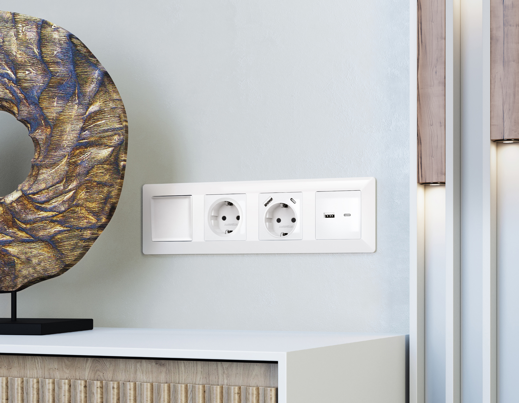 Одноклавишный перекрёстный переключатель (Белый глянец)