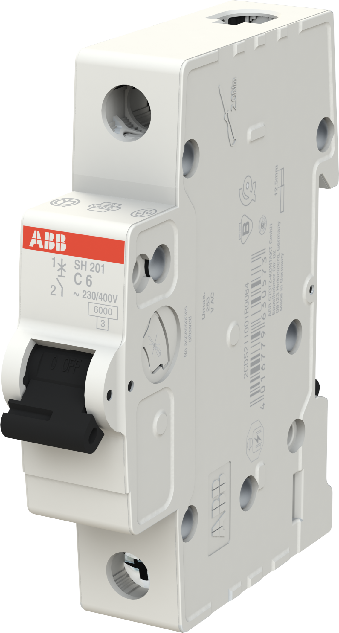 Автоматический выключатель ABB SH201 - 1P - 6A - C - 6kA - 1M - 400В