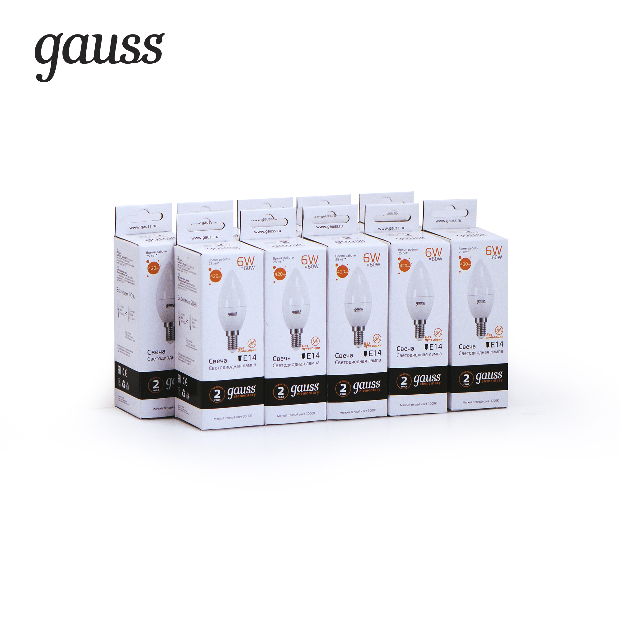 Лампа Gauss Elementary LED свеча 6W E14 2700K