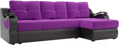 Диван угловой Mebelico Меркурий правый / 100366 (вельвет фиолетовый/экокожа черный)