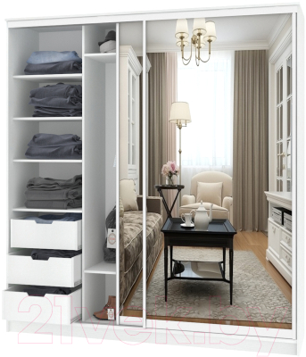 Шкаф Кортекс-мебель Сенатор ШК12-45 Классика зеркало (белый)