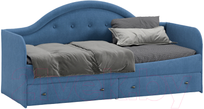 Кровать-тахта ТриЯ Адель тип 1 с мягкой спинкой 80x200 (велюр синий)