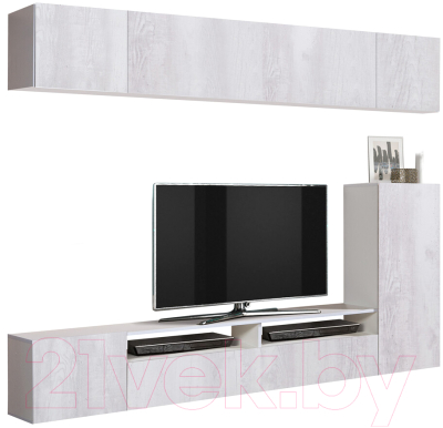 Стенка Олмеко Прага-5 (бетон пайн белый/белый)