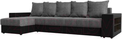 Диван угловой Mebelico Дубай 88 левый / 29105 (рогожка серый/экокожа черный)