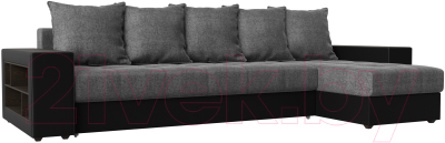 Диван угловой Mebelico Дубай 88 правый / 59641 (рогожка серый/экокожа черный)