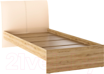 Односпальная кровать Bon Mebel Доминика основание ЛДСП 90x200 (дуб крафт золотой/кожзам бежевый)