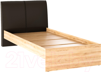 Односпальная кровать Bon Mebel Доминика основание ЛДСП 90x200 (дуб крафт золотой/кожзам коричневый)