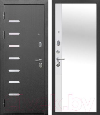 Входная дверь Гарда 9 серебро/эмалит белый зеркало (86x205, левая)