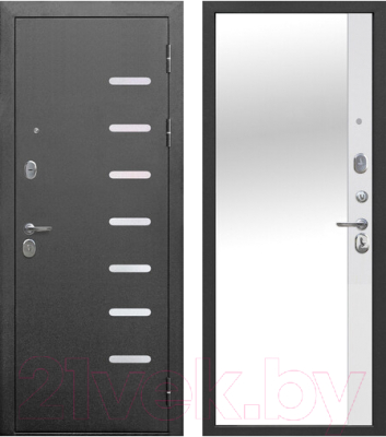 Входная дверь Гарда 9 серебро/эмалит белый зеркало (86x205, правая)