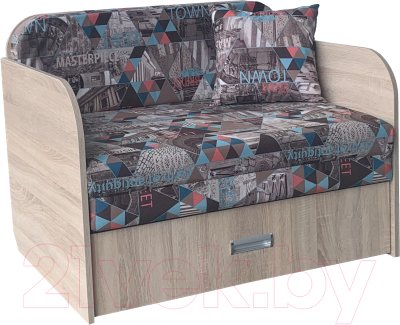 Диван Анмикс Кейт (ЛДСП дуб санома/принт Town-Brown)
