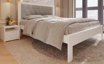 Двуспальная кровать BAMA Георг (160x200, белый/велюр)