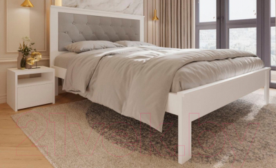 Двуспальная кровать BAMA Георг (160x200, белый/экокожа)