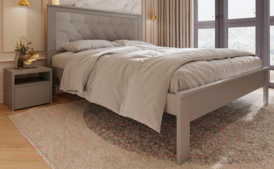 Двуспальная кровать BAMA Георг (160x200, серый/экокожа)
