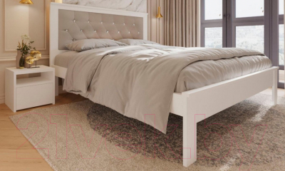 Двуспальная кровать BAMA Георг (180x200, белый/велюр+стразы)
