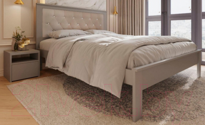 Двуспальная кровать BAMA Георг (180x200, серый/велюр+стразы)