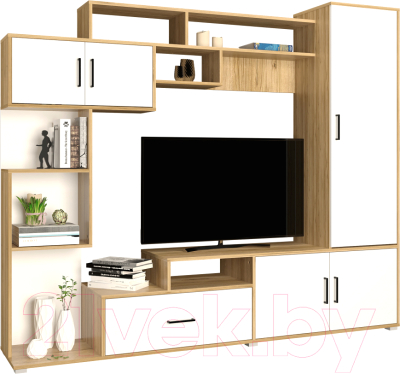 Стенка Горизонт Мебель Пекин (крафт золотой/белый)