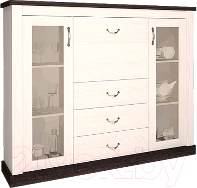 Шкаф с витриной Интерлиния ТР-ПБ (вудлайн кремовый/дуб венге)