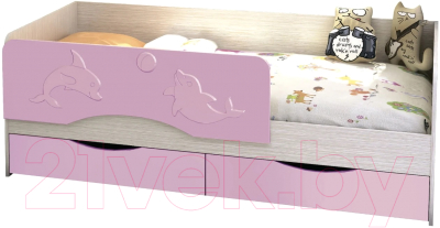 Кровать-тахта Стендмебель Алиса KP-813 1.8 (дуб белфорт/розовый)