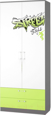 Шкаф MLK Граффити с ящиками (темно-серый/лайм)
