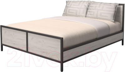 Двуспальная кровать Millwood Neo Loft КМ-2.6 Л (дуб белый Craft/металл черный)