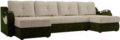 Диван П-образный Mebelico Меркурий / 100324 (вельвет, бежевый/зеленый)