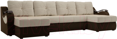 Диван П-образный Mebelico Меркурий / 100325 (вельвет, бежевый/коричневый)