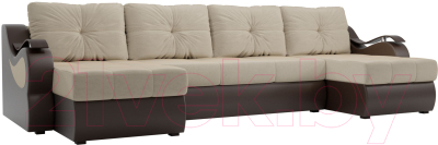 Диван П-образный Mebelico Меркурий / 100326 (вельвет бежевый/экокожа коричневый)