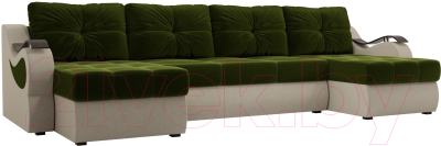 Диван П-образный Mebelico Меркурий / 100327 (вельвет, зеленый/бежевый)