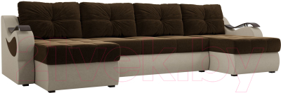 Диван П-образный Mebelico Меркурий / 100328 (вельвет, коричневый/бежевый)