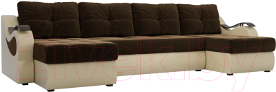 Диван П-образный Mebelico Меркурий / 100329 (вельвет коричневый/экокожа бежевый)