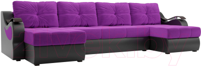 Диван П-образный Mebelico Меркурий / 100331 (вельвет фиолетовый/экокожа черный)