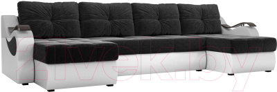 Диван П-образный Mebelico Меркурий / 100333 (вельвет черный/экокожа белый)
