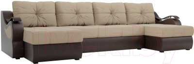 Диван П-образный Mebelico Меркурий / 100336 (рогожка бежевый/экокожа коричневый)