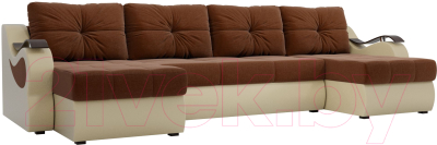 Диван П-образный Mebelico Меркурий / 100337 (рогожка коричневый/экокожа бежевый)