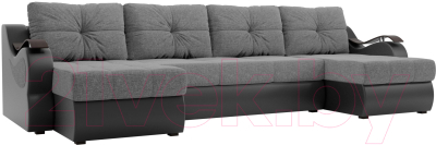 Диван П-образный Mebelico Меркурий / 100338 (рогожка серый/экокожа черный)