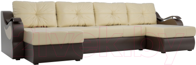 Диван П-образный Mebelico Меркурий / 100339 (экокожа, бежевый/коричневый)
