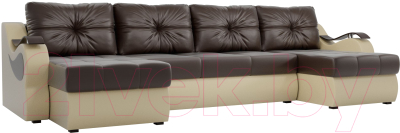 Диван П-образный Mebelico Меркурий / 100341 (экокожа, коричневый/бежевый)