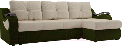 Диван угловой Mebelico Меркурий правый / 100360 (вельвет, бежевый/зеленый)