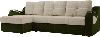 Диван угловой Mebelico Меркурий левый / 100360 (вельвет, бежевый/зеленый)