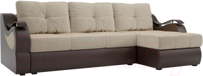 Диван угловой Mebelico Меркурий правый / 100361 (вельвет бежевый/экокожа коричневый)