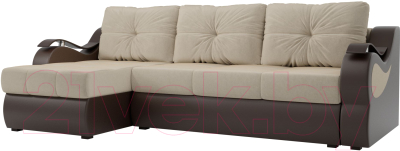 Диван угловой Mebelico Меркурий левый/ 100361 (вельвет бежевый/экокожа коричневый)