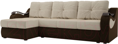 Диван угловой Mebelico Меркурий левый / 100362 (вельвет, бежевый/коричневый)